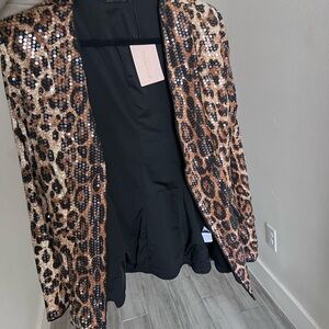 SHEIN Brown and Black Sequin Leopard Blazer
